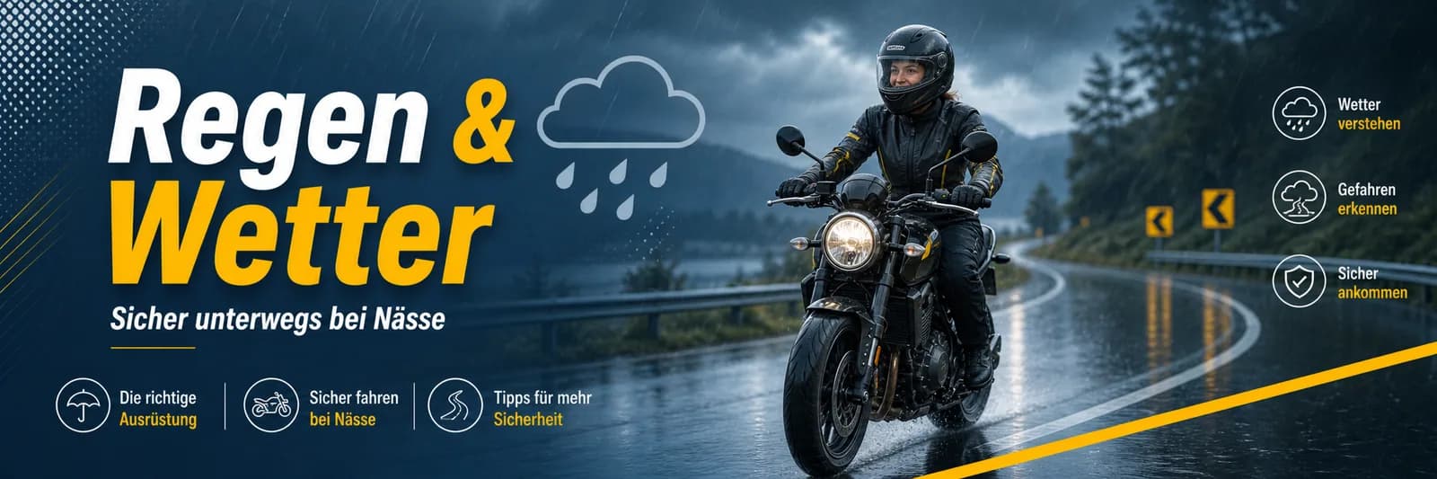 Regen und Wetter: sicher unterwegs bei Nässe — Ausrüstung, Fahrweise, Gefahren erkennen