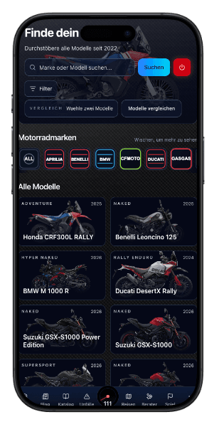 Motorrad-Katalog auf dem Smartphone