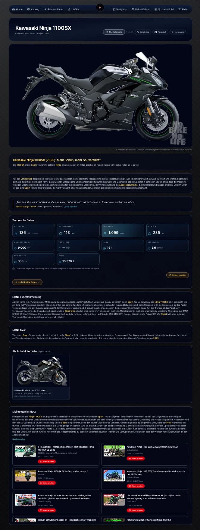 Screenshot einer NBNL Motorrad-Modellseite