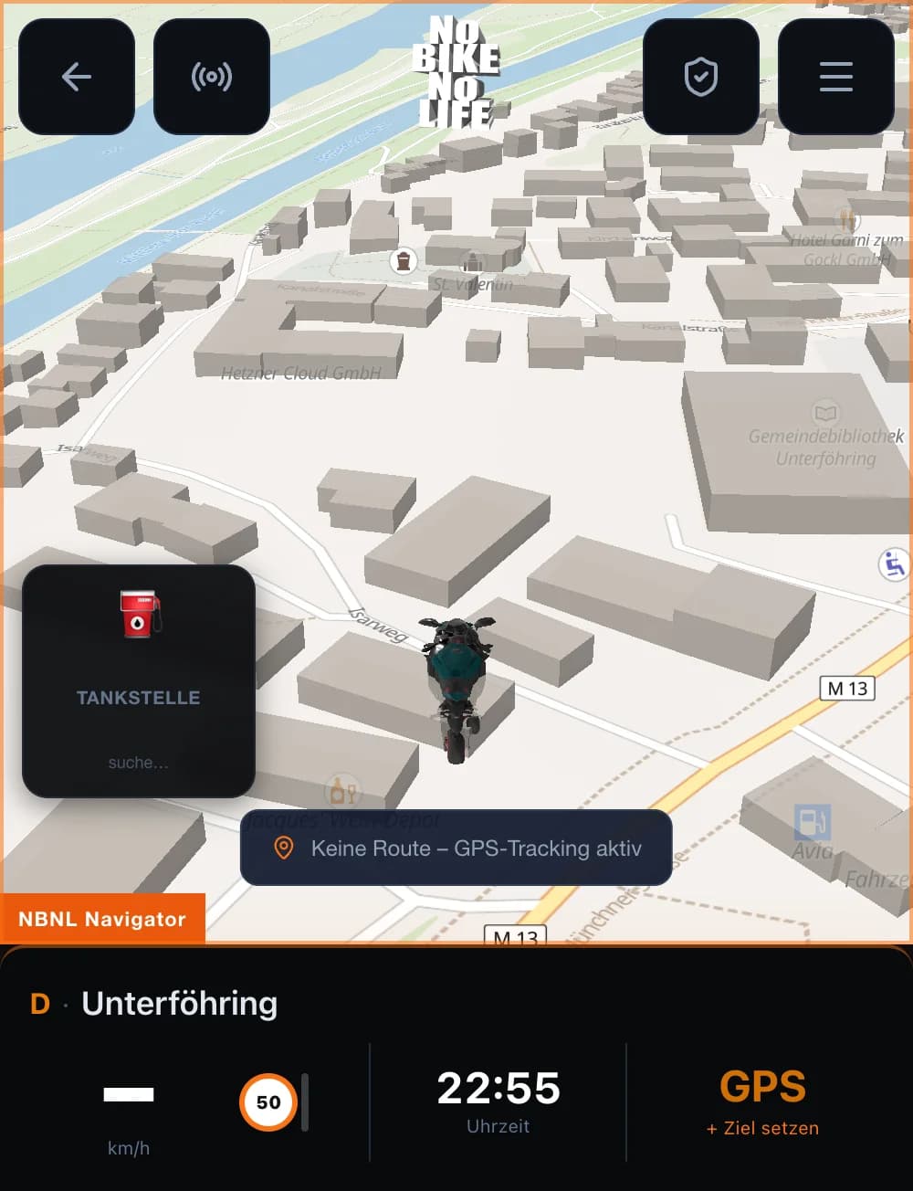 NBNL Navigator mit 3D-Karte, eigenem Motorrad-Modell und HUD