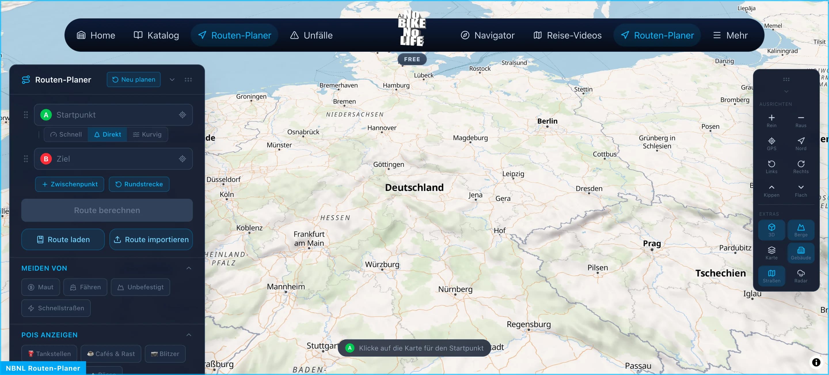 Screenshot des POI-Panels im NBNL Routenplaner